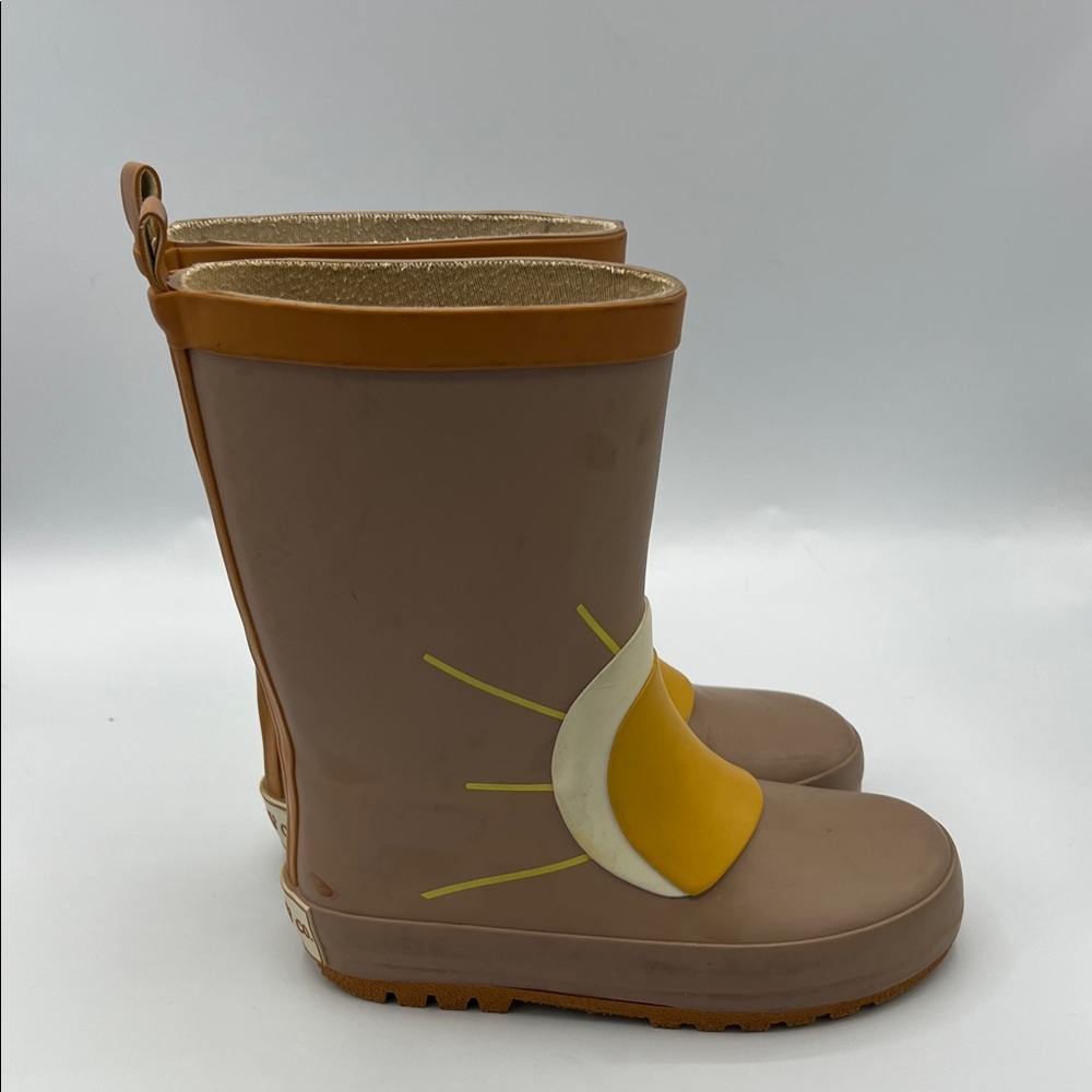Brown Rubber Rain Boots with Sun Design